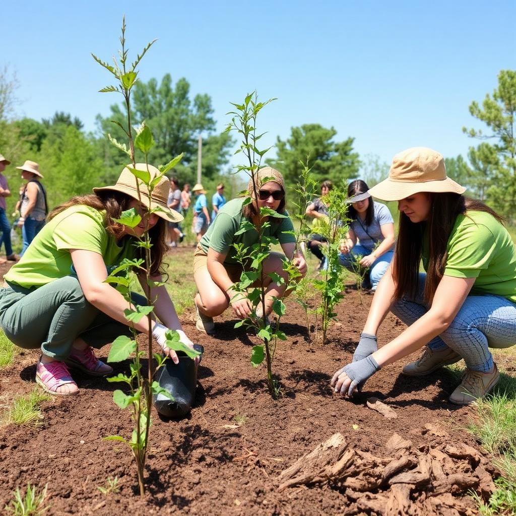 Volunteers planting trees for sustainability
